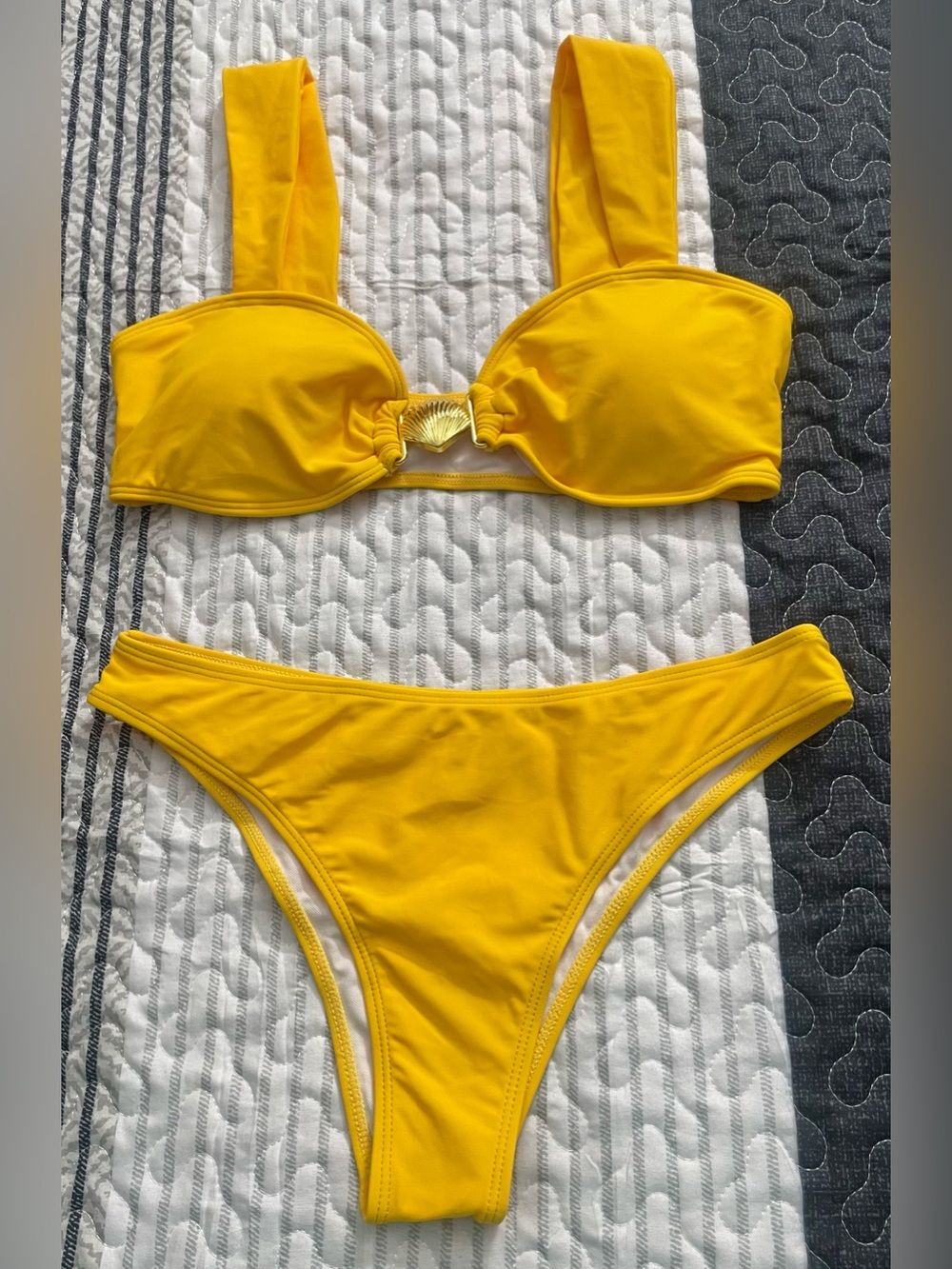 Amazon Yellow Bikini Two-Piece with Gold Shell Detail - NWOT - M